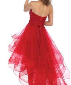 Formal Gowns May Queen - RQ7716 Strapless Lace Appliqued High Low Gown 15 Formal Gowns May Queen - RQ7716 Strapless Lace Appliqued High Low Gown