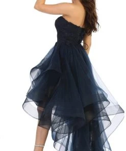 Formal Gowns May Queen - RQ7716 Strapless Lace Appliqued High Low Gown 17 Formal Gowns May Queen - RQ7716 Strapless Lace Appliqued High Low Gown