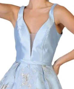 May Queen - RQ7730 Plunging V-Neck Floral Ballgown Formal Gowns