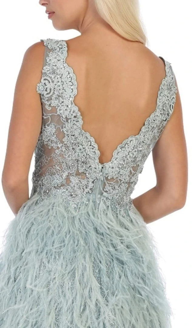 May Queen - RQ7741 Applique Scalloped V-neck A-line Dress Formal Gowns 6 May Queen - RQ7741 Applique Scalloped V-neck A-line Dress Formal Gowns