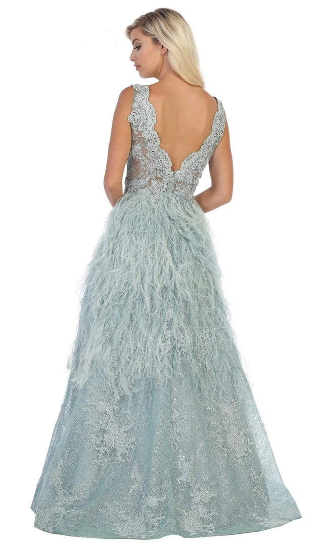 May Queen - RQ7741 Applique Scalloped V-neck A-line Dress Formal Gowns 4 May Queen - RQ7741 Applique Scalloped V-neck A-line Dress Formal Gowns