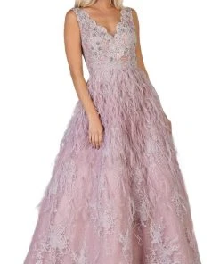 May Queen - RQ7741 Applique Scalloped V-neck A-line Dress Formal Gowns 11 May Queen - RQ7741 Applique Scalloped V-neck A-line Dress Formal Gowns