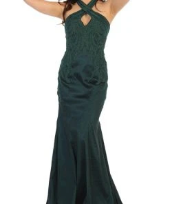 May Queen - RQ7743 Appliqued Halter Mermaid Gown