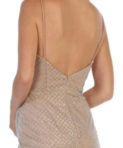 May Queen - RQ7762 Plunging V-neck Side Gathered Dress Formal Gowns