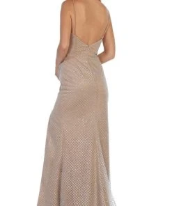 May Queen - RQ7762 Plunging V-neck Side Gathered Dress Formal Gowns