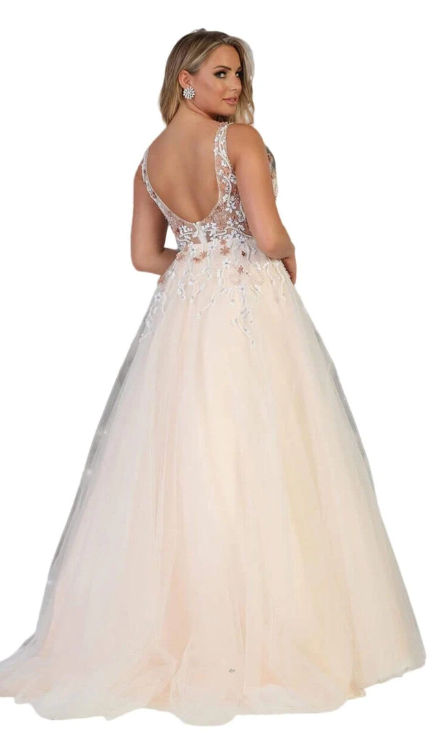 May Queen - RQ7765 Bead Embellished Illusion A-Line Gown Plus Size Dresses 4 May Queen - RQ7765 Bead Embellished Illusion A-Line Gown Plus Size Dresses