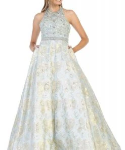 May Queen - RQ7772 Embroidered Halter Ballgown