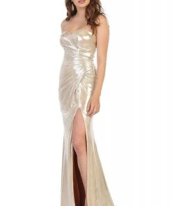 May Queen - RQ7774 Strapless Sweetheart Pleated Trumpet Dress Formal Gowns