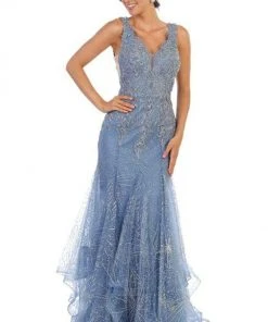 Formal Gowns May Queen - RQ7786 Embellished Scalloped V-neck Trumpet Dress