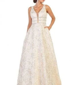 May Queen - RQ7787 Embroidered Deep V-neck A-line Gown