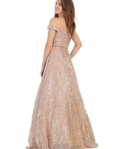Formal Gowns May Queen - RQ7807 Off-Shoulder Embellished A-line Dress