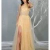 Formal Gowns May Queen - RQ7809 Beaded Asymmetrical Dress With Slit