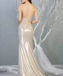 Formal Gowns May Queen - RQ7838 V-neck Wrapped Trumpet Dress