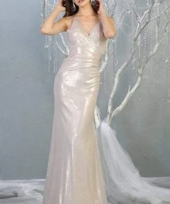 Formal Gowns May Queen - RQ7838 V-neck Wrapped Trumpet Dress