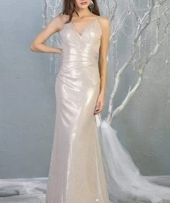 Formal Gowns May Queen - RQ7838 V-neck Wrapped Trumpet Dress