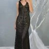 May Queen - RQ7858 Plunging V-Neck Sheath Evening Dress