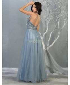 May Queen - RQ7863 Strappy High Halter A-Line Gown Formal Gowns