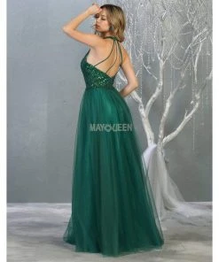 May Queen - RQ7863 Strappy High Halter A-Line Gown Formal Gowns