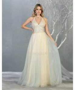 May Queen - RQ7863 Strappy High Halter A-Line Gown Formal Gowns