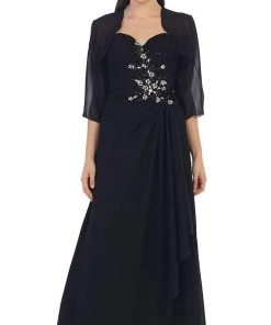 May Queen - Ruched Evening Gown With Quarter Length Jacket Formal Gowns