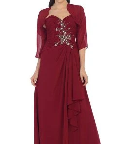 May Queen - Ruched Evening Gown With Quarter Length Jacket Formal Gowns