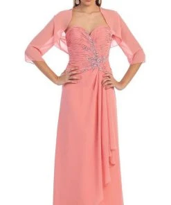 May Queen - Ruched Evening Gown With Quarter Length Jacket Formal Gowns