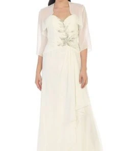 May Queen - Ruched Evening Gown With Quarter Length Jacket Formal Gowns