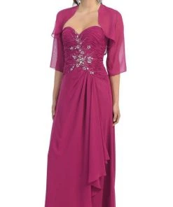 May Queen - Ruched Evening Gown With Quarter Length Jacket Formal Gowns