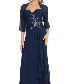 May Queen - Ruched Evening Gown With Quarter Length Jacket Formal Gowns