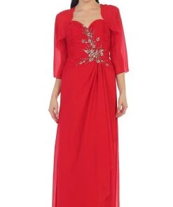 May Queen - Ruched Evening Gown With Quarter Length Jacket Formal Gowns