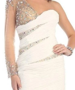 Cocktail Dresses May Queen - Ruched One Shoulder Sleeve Cocktail Dress