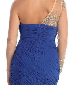 Cocktail Dresses May Queen - Ruched One Shoulder Sleeve Cocktail Dress