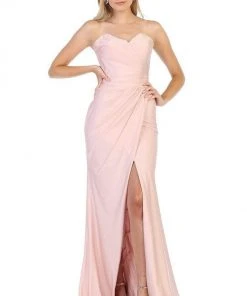 May Queen - Ruched Sweetheart Draping High Slit Dress MQ1718 - 1 Pc Mauve In Size 6 Available Formal Gowns