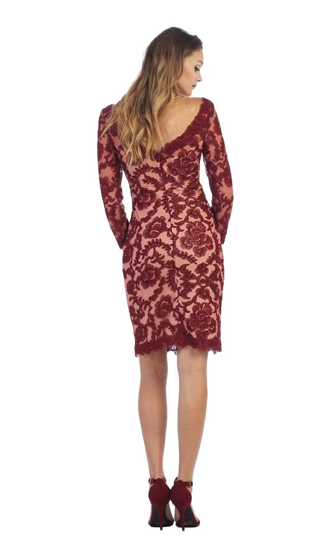 May Queen - Scalloped Damask Lace Illusion Cocktail Dress Cocktail Dresses 4 May Queen - Scalloped Damask Lace Illusion Cocktail Dress Cocktail Dresses