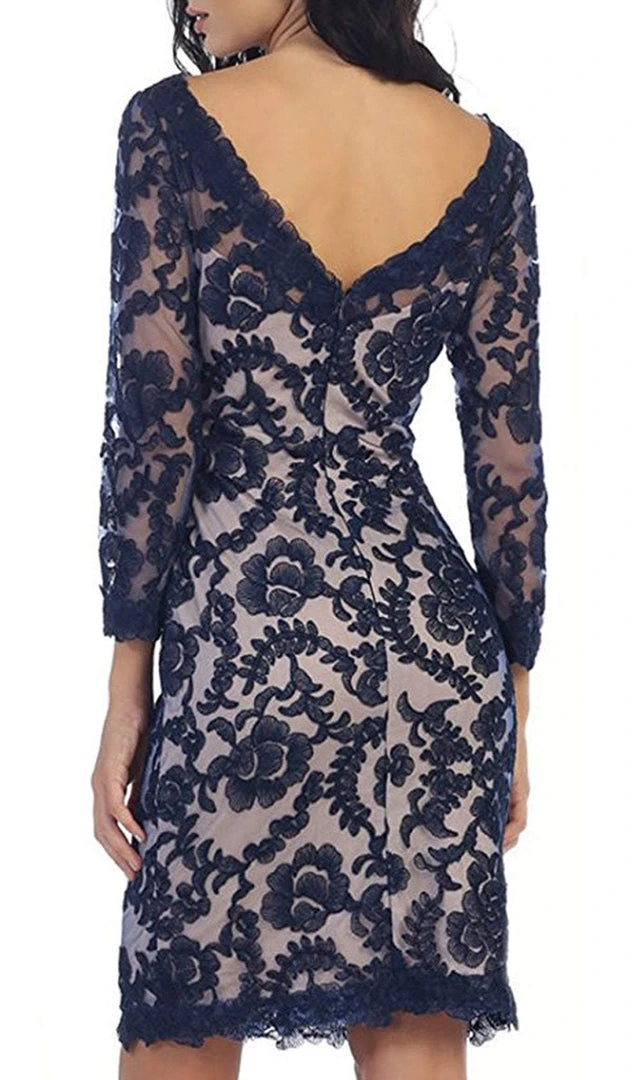 May Queen - Scalloped Damask Lace Illusion Cocktail Dress Cocktail Dresses 8 May Queen - Scalloped Damask Lace Illusion Cocktail Dress Cocktail Dresses