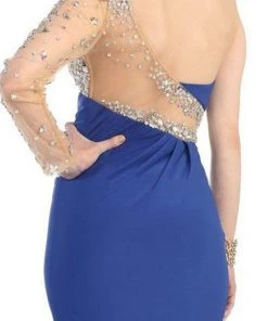 May Queen - Sequined One Shoulder Sleeve Evening Gown Formal Gowns