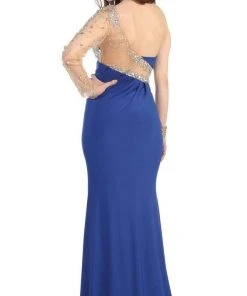 May Queen - Sequined One Shoulder Sleeve Evening Gown Formal Gowns