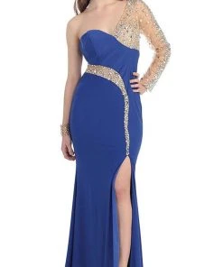 May Queen - Sequined One Shoulder Sleeve Evening Gown Formal Gowns