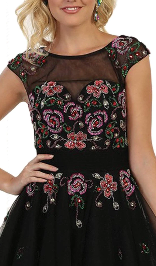 May Queen - Sheer Beaded Cap Sleeves A-line Cocktail Dress Cocktail Dresses 4 May Queen - Sheer Beaded Cap Sleeves A-line Cocktail Dress Cocktail Dresses