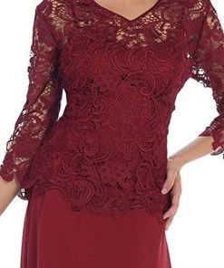 May Queen - Sheer Quarter Sleeve Long Lace Evening Gown