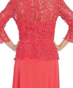 May Queen - Sheer Quarter Sleeve Long Lace Evening Gown