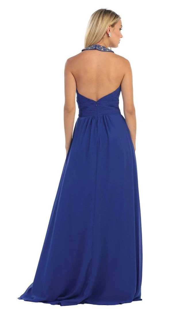 May Queen - Shirred Cutout Halter A-Line Long Evening Dress Formal Gowns 11 May Queen - Shirred Cutout Halter A-Line Long Evening Dress Formal Gowns
