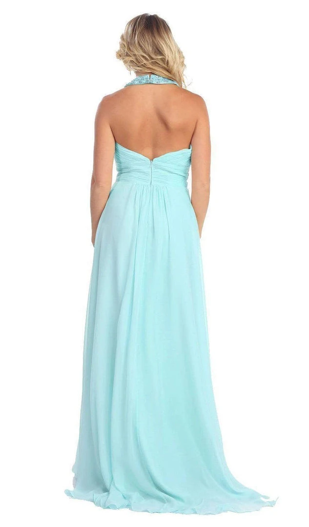 May Queen - Shirred Cutout Halter A-Line Long Evening Dress Formal Gowns 14 May Queen - Shirred Cutout Halter A-Line Long Evening Dress Formal Gowns