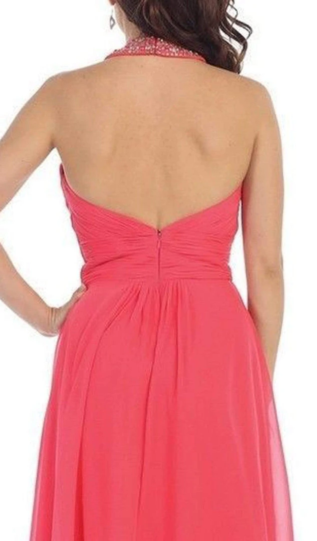 May Queen - Shirred Cutout Halter A-Line Long Evening Dress Formal Gowns 6 May Queen - Shirred Cutout Halter A-Line Long Evening Dress Formal Gowns