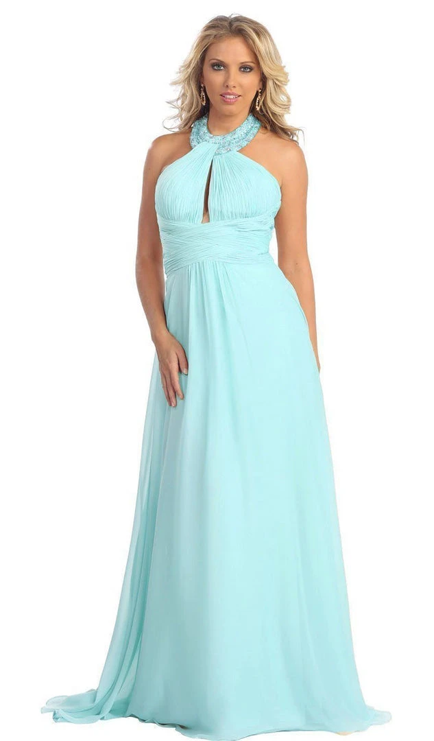 May Queen - Shirred Cutout Halter A-Line Long Evening Dress Formal Gowns 15 May Queen - Shirred Cutout Halter A-Line Long Evening Dress Formal Gowns