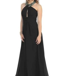 May Queen - Shirred Cutout Halter A-Line Long Evening Dress Formal Gowns 36 May Queen - Shirred Cutout Halter A-Line Long Evening Dress Formal Gowns