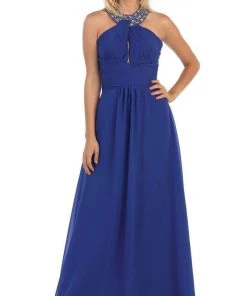 May Queen - Shirred Cutout Halter A-Line Long Evening Dress Formal Gowns 30 May Queen - Shirred Cutout Halter A-Line Long Evening Dress Formal Gowns
