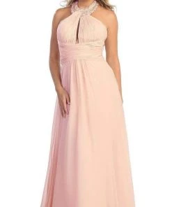 May Queen - Shirred Cutout Halter A-Line Long Evening Dress Formal Gowns 25 May Queen - Shirred Cutout Halter A-Line Long Evening Dress Formal Gowns