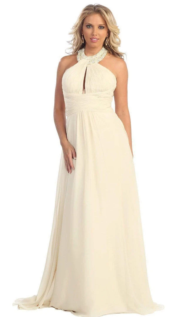 May Queen - Shirred Cutout Halter A-Line Long Evening Dress Formal Gowns 16 May Queen - Shirred Cutout Halter A-Line Long Evening Dress Formal Gowns