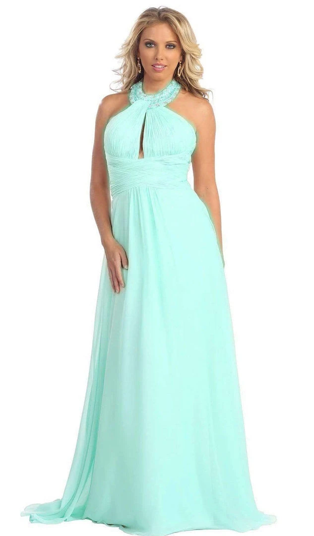 May Queen - Shirred Cutout Halter A-Line Long Evening Dress Formal Gowns 13 May Queen - Shirred Cutout Halter A-Line Long Evening Dress Formal Gowns